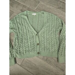 Jun &‎ Ivy Light Green Crochet Knit Button Front Cardigan Sweater Women's Large